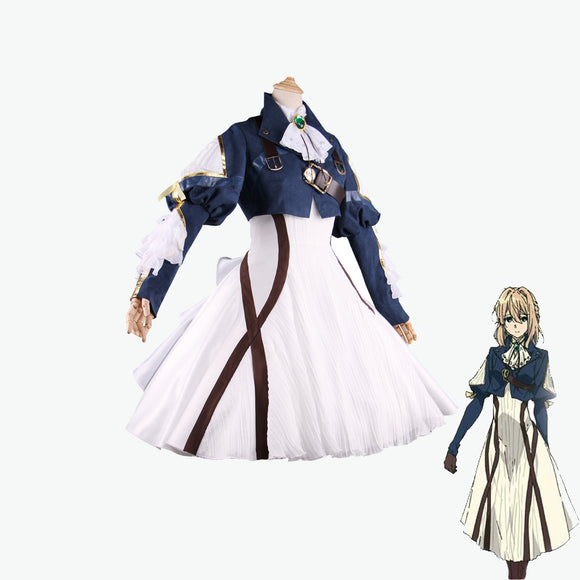 Violet Evergarden cosplay costume women dress beautiful white blue Halloween